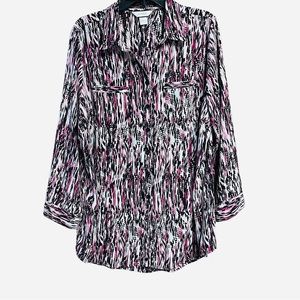 CJ Banks Women’s Tunic Long-sleeve Blouse pink/black pattern size 1X